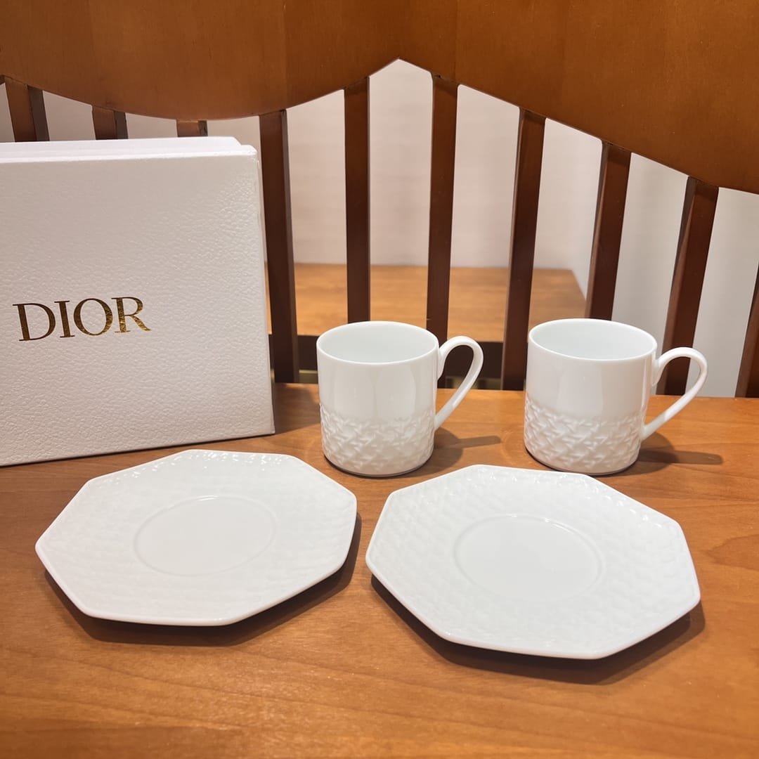 Tea set of two white cups with saucers. - Dior Cups | Aleppo Gift UAE